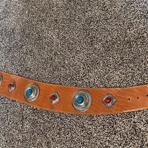 Brown Leather Belt with Silver Accents